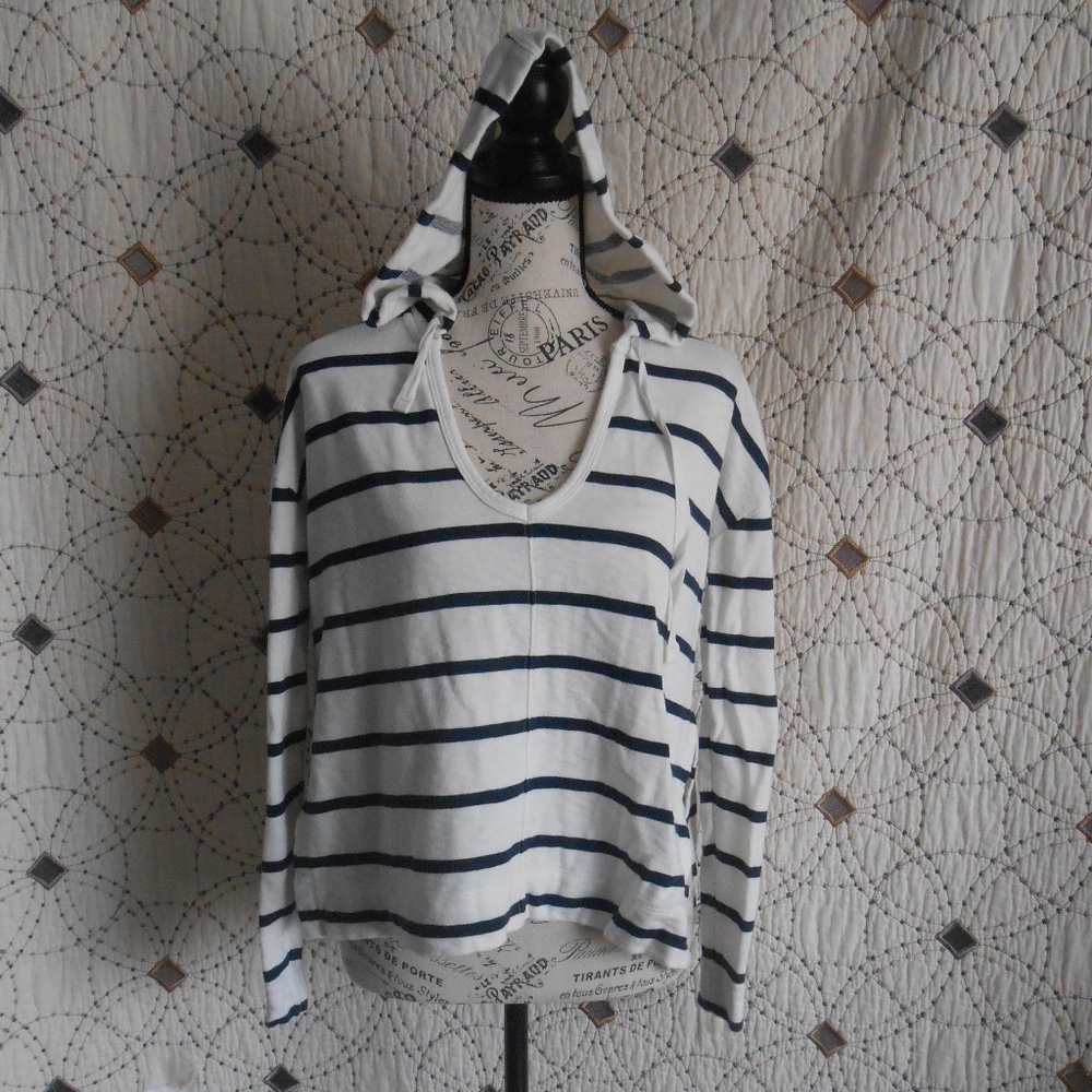 EUC LOFT Beach Striped V-neck Hooded Coverup S